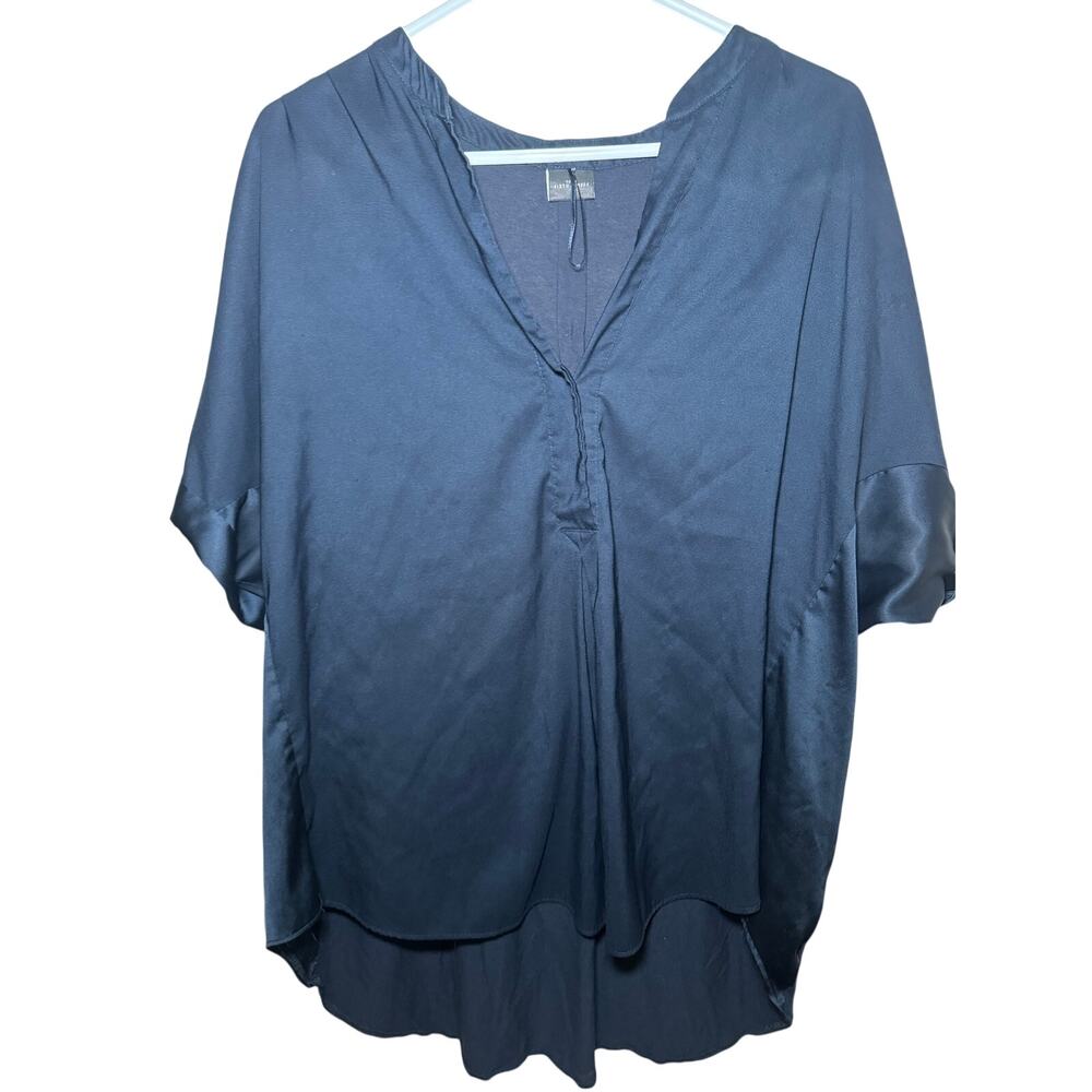 Your Sixth Sense Navy Blue Satin-Trim Blouse | EU 50 (Loose Fit) ~ US XXL